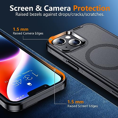 kurdene Magnetic for iPhone 13 case [Compatible with MagSafe][Military Grade Drop Protection][Glass Screen Protector] Full-Body Heavy Duty Shockproof iPhone 13 Phone Case 6.1 inch for Sports Black