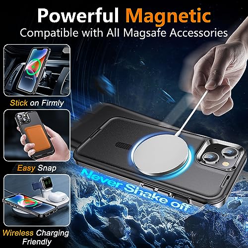 kurdene Magnetic for iPhone 13 case [Compatible with MagSafe][Military Grade Drop Protection][Glass Screen Protector] Full-Body Heavy Duty Shockproof iPhone 13 Phone Case 6.1 inch for Sports Black