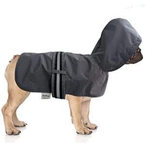 LeerKing Dog Raincoat Hooded Leash Hole 10 Sizes, Waterproof Double Layer Dog rain Coat Jacket with Cotton Lining for Small Medium and Large Dog,Grey,L