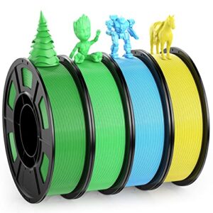 weefun 3d printer filament bundle 250g x 4 spools, pla filament 1.75mm 3d printing material, four bright color pla filaments kit for 3d printer green/light-green/yellow/sky blue, fit most 3d printers