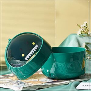 1.28 Gal Mini Desktop Trash Can with Lid, Cute Little Dinosaur Countertop Garbage Bin, Plastic Tiny Tabletop Wastebasket for Office/Kitchen/Coffee Table Room Decoration - Green