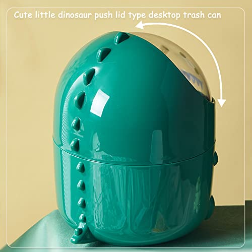 1.28 Gal Mini Desktop Trash Can with Lid, Cute Little Dinosaur Countertop Garbage Bin, Plastic Tiny Tabletop Wastebasket for Office/Kitchen/Coffee Table Room Decoration - Green