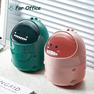 1.28 Gal Mini Desktop Trash Can with Lid, Cute Little Dinosaur Countertop Garbage Bin, Plastic Tiny Tabletop Wastebasket for Office/Kitchen/Coffee Table Room Decoration - Green