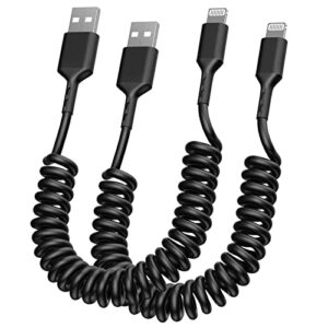 coiled lightning charging cable,[apple mfi certified] iphone charger cord 3ft long super fast data syncing cord for iphone 13/pro/mini/12/11/xs/xr/x/8/7/6/ipad/ipod connect carplay car charger-2 pack