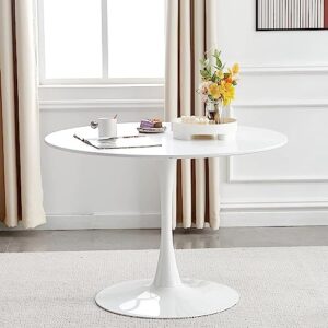 rabsyung 42" round white tulip table mid-century dining table with round mdf table top, pedestal dining table, leisure coffee table