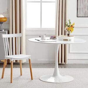 Rabsyung 42" Round White Tulip Table Mid-Century Dining Table with Round MDF Table Top, Pedestal Dining Table, Leisure Coffee Table