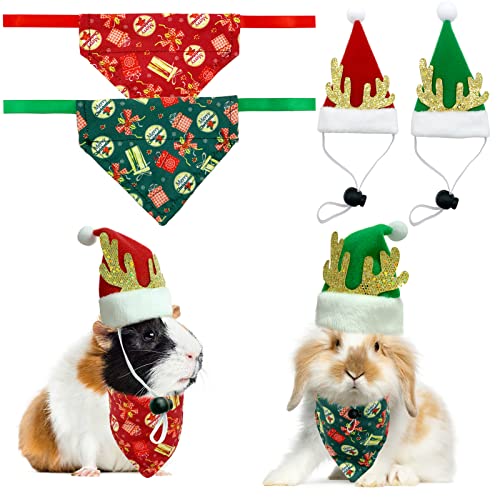 CooShou Christmas Guinea Pigs Bandanas Hat Rabbit Triangular Scarf Small Animals Christmas Costume Christmas Red Green Gift Pattern for Bunny Sugar Glider Guinea Pigs (L)