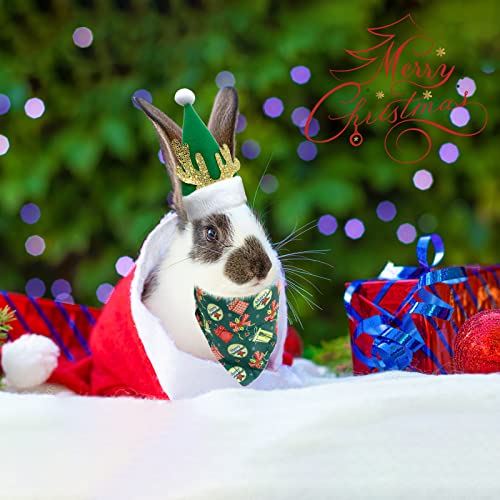 CooShou Christmas Guinea Pigs Bandanas Hat Rabbit Triangular Scarf Small Animals Christmas Costume Christmas Red Green Gift Pattern for Bunny Sugar Glider Guinea Pigs (L)