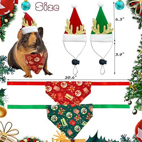 CooShou Christmas Guinea Pigs Bandanas Hat Rabbit Triangular Scarf Small Animals Christmas Costume Christmas Red Green Gift Pattern for Bunny Sugar Glider Guinea Pigs (L)