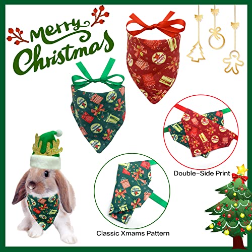 CooShou Christmas Guinea Pigs Bandanas Hat Rabbit Triangular Scarf Small Animals Christmas Costume Christmas Red Green Gift Pattern for Bunny Sugar Glider Guinea Pigs (L)