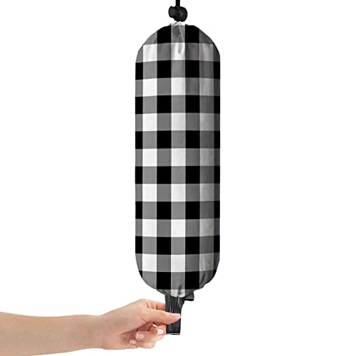 Cute Plastic Bag Holder,Plaid Black White,Grocery Bags Dispenser,Shopping Bag Organizer,Gifts for Kitchen Decor