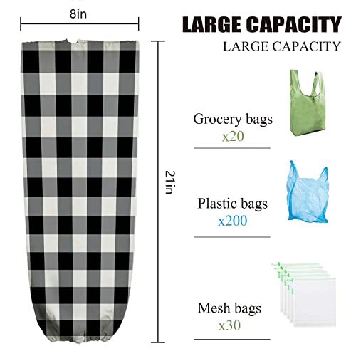 Cute Plastic Bag Holder,Plaid Black White,Grocery Bags Dispenser,Shopping Bag Organizer,Gifts for Kitchen Decor