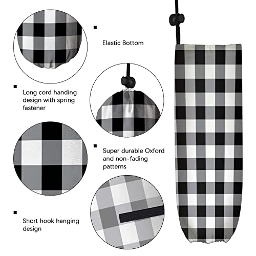 Cute Plastic Bag Holder,Plaid Black White,Grocery Bags Dispenser,Shopping Bag Organizer,Gifts for Kitchen Decor