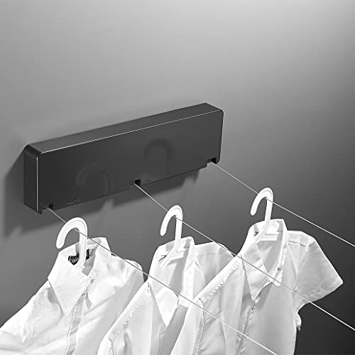 Retractable Clothesline, Adjustable 19.7 Feets Stainless Steel 3 Clothes line Hotel Style Heavy Duty, Wall Mounted Method Rope String, ABS case+Aluminum Clothesline for Indoor Outdoor Black