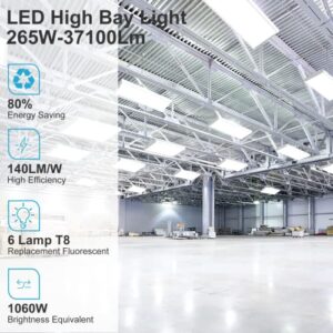 Lightdot 5 Pack LED High Bay Shop Light, 4FT 265W 371000LM 140LM/W [Eqv. 1060W MH/HPS] 5000K Daylight Linear Hanging Light for Workshop Warehouse Garage, Energy Saving Upto 10000KW*5/5Yrs(5Hrs/Day)