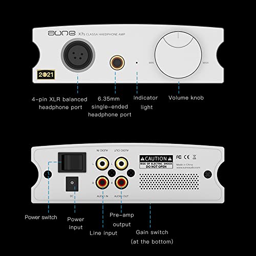 aune X7s 2021 Class-A Headphone Amplifier with Balanced XLR Out 6.35mm Headphone Out/RCA Preamp Out Line Out/RCA Line in, 3 Gain Levels, for Headphones/Earphones/IEMs/Active Speakers/Power Amps