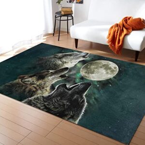 animal area rug 3x5ft/36x60in/90x150cm,wolf howling to the full moon polyester yoga mat for living dining dorm room bedroom home carpet decor