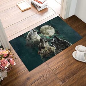 Animal Area Rug 3x5ft/36x60in/90x150cm,Wolf Howling to The Full Moon Polyester Yoga Mat for Living Dining Dorm Room Bedroom Home Carpet Decor