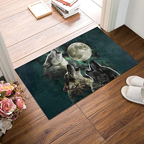 Animal Area Rug 3x5ft/36x60in/90x150cm,Wolf Howling to The Full Moon Polyester Yoga Mat for Living Dining Dorm Room Bedroom Home Carpet Decor