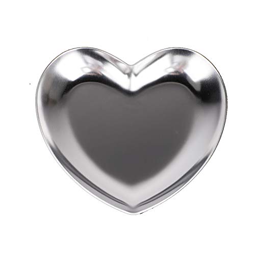 Hapivida Stainless Steel Small Decorative Tray, 3.5inch Heart Shaped Plate Tea Tray Jewelry Dish Cosmetics Organizer Bathroom Clutter Serving Platter Small Storage Tray Fruit Tray (Silver)