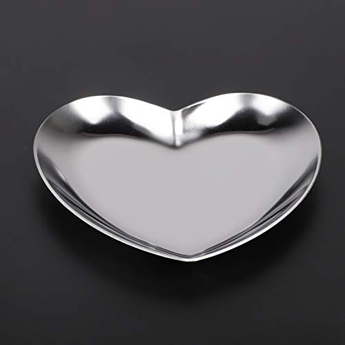 Hapivida Stainless Steel Small Decorative Tray, 3.5inch Heart Shaped Plate Tea Tray Jewelry Dish Cosmetics Organizer Bathroom Clutter Serving Platter Small Storage Tray Fruit Tray (Silver)