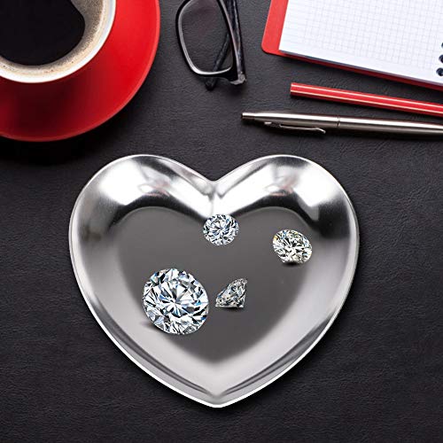 Hapivida Stainless Steel Small Decorative Tray, 3.5inch Heart Shaped Plate Tea Tray Jewelry Dish Cosmetics Organizer Bathroom Clutter Serving Platter Small Storage Tray Fruit Tray (Silver)