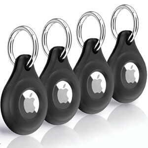 4-pack airtag holder for apple airtag,premium black silicone airtag case,perfect airtag keychain with key ring,durable and user-friendly airtag accessories for luggage, backpacks, pets, keys & more