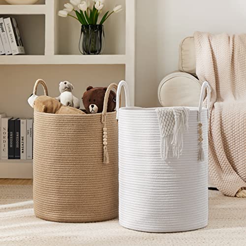 YOUDENOVA Cotton Rope Laundry Hamper Basket, 58L Tall Woven Collapsible Baskets for Blanket Organizing Clothes Hamper for Laundry Room Storage