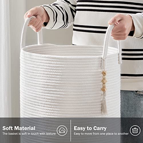 YOUDENOVA Cotton Rope Laundry Hamper Basket, 58L Tall Woven Collapsible Baskets for Blanket Organizing Clothes Hamper for Laundry Room Storage