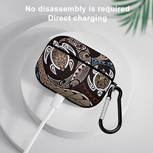 Hawaiian Honu Polynesian Sea Turtle Print Compatible with AirPods Pro Case Cover Lightweight Protective Case for Airpods Pro with Carabiner for Mens/Womens