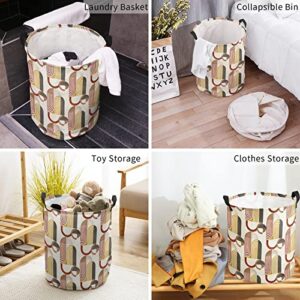 Laundry Baskets with Handles Funky Ancient African Art Inspired Waterproof Freestanding Laundry Hamper, Round Collapsible Hampers for Bedroom, Laundry, Clothes, Toys Geometric Shapes Boho 16.5x17inch