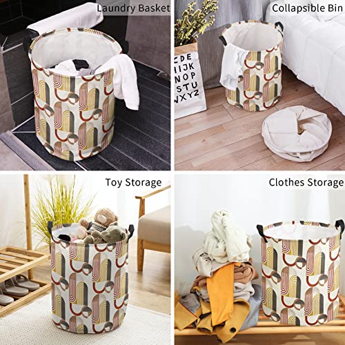 Laundry Baskets with Handles Funky Ancient African Art Inspired Waterproof Freestanding Laundry Hamper, Round Collapsible Hampers for Bedroom, Laundry, Clothes, Toys Geometric Shapes Boho 16.5x17inch