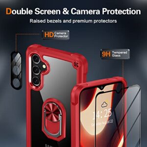 GOLDJU for Samsung Galaxy A14 5G Case, Galaxy A14 Case with [1P Screen Protector]& [1P Camera Lens Protector]& [Metal Kickstand]& [10FT Military Grade Drop Protection] Clear Back 2023(Red)