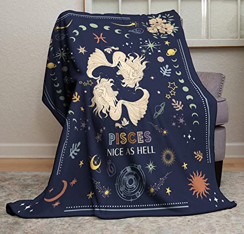 Muxuten Pisces Gifts Blanket 60"x50" - Pisces Gifts Women - Pisces Zodiac Gifts - Gifts for Pisces Women - Pisces Birthday Gifts - Astrology Gifts for Women - Zodiac Gifts,Constellation Horoscope Gift