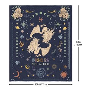 Muxuten Pisces Gifts Blanket 60"x50" - Pisces Gifts Women - Pisces Zodiac Gifts - Gifts for Pisces Women - Pisces Birthday Gifts - Astrology Gifts for Women - Zodiac Gifts,Constellation Horoscope Gift