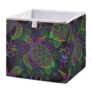 kigai foldable storage bins cube,mysterious painted turtle closet storage baskets for shelves storage box open storage bins or nursery shelf, closet, office 11x11x11in