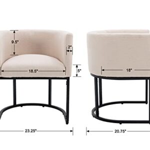 Wahson Set of 2 Linen Upholstered Dining Chair, Mid Century Modern Fabric Bucket Dining Chair with Black Metal Legs, Cream