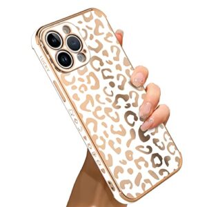 bonoma compatible with iphone 13 pro max case leopard plating electroplate luxury elegant camera protector soft tpu shockproof protective corner back cover -white