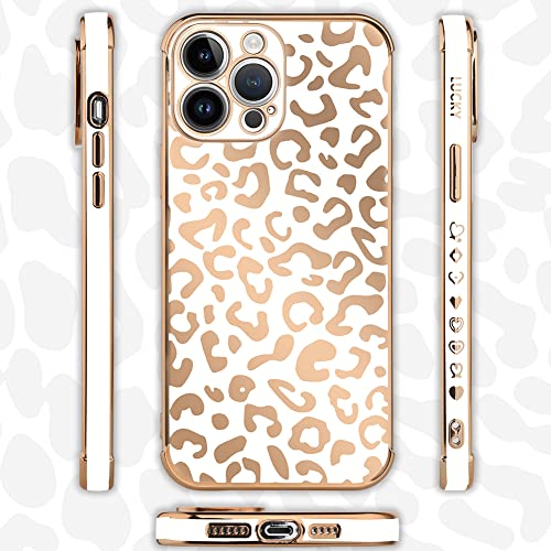 Bonoma Compatible with iPhone 13 Pro Max Case Leopard Plating Electroplate Luxury Elegant Camera Protector Soft TPU Shockproof Protective Corner Back Cover -White