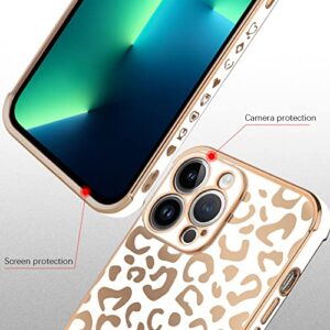 Bonoma Compatible with iPhone 13 Pro Max Case Leopard Plating Electroplate Luxury Elegant Camera Protector Soft TPU Shockproof Protective Corner Back Cover -White