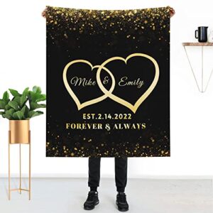 WISH TREE Custom Anniversary Blanket Gifts with Name & Date, Personalized Gifts for 1st 5th 10th 15th Anniversary, Custom Blanket for Couple, Wedding for Wife Husband Couple Flannel