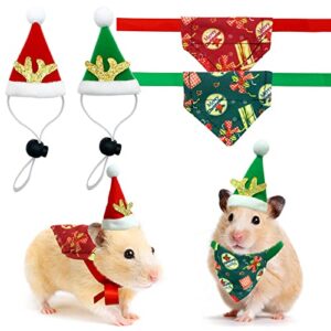 cooshou christmas rabbit hat guinea pigs hat triangular scarf small animals christmas costume christmas red green gift pattern for bunny sugar glider guinea pigs (s)