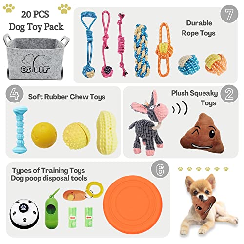 ESYLIF Dog Chew Toys for Teething,Boredom,Toothbrush,20 Pack Puppy Toys with Rope Toys, Treat Balls and Squeaky Toys for Small Medium Dogs