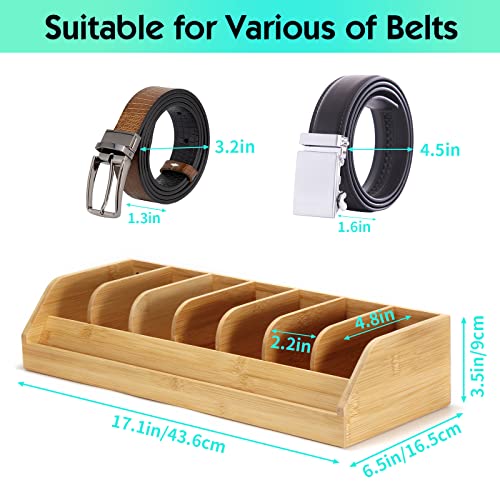 B4Life Belt Organizer, 7 Compartments Belt Display Rack for Men, Bamboo Belt Holder for Closet and Drawer, Belt Display Case Belt Box Belt Storage Organizer for Wall Belt Hangers (Yellow)