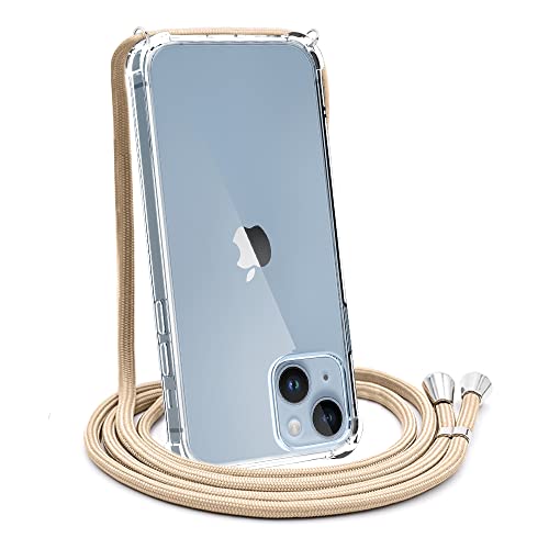 YESPURE for iPhone 14 Crossbody Case,iPhone 14 Case with Adjustable Lanyard Neck Cord Clear Soft Slim Thin TPU Anti-Scratch Not Yellowing Shockproof Protective Phone Cover 6.1 inch 2022 - Beige