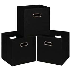 nieenjoy black fabric cubes storage containers ,foldable storage bins cubes organizer baskets with dual handles for shelf closet set of 3,(black)