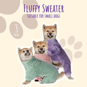 3 Pieces Dog Pajamas for Small Dogs Puppy Clothes Winter Coats for Dogs Elastic Pajamas for Dogs Fluffy Dog Jumpsuit High Collar Dog Fleece Sweater 4 Legs Dog Bodysuit for Small Dogs (L)