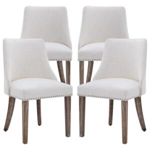 chairus dining chairs set of 4 mid century modern living room chairs with wood legs comfy upholstered linen fabric side chair for kitchen/restaurant/bedroom, cream white