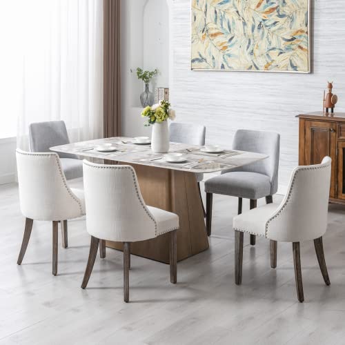 chairus Dining Chairs Set of 4 Mid Century Modern Living Room Chairs with Wood Legs Comfy Upholstered Linen Fabric Side Chair for Kitchen/Restaurant/Bedroom, Cream White