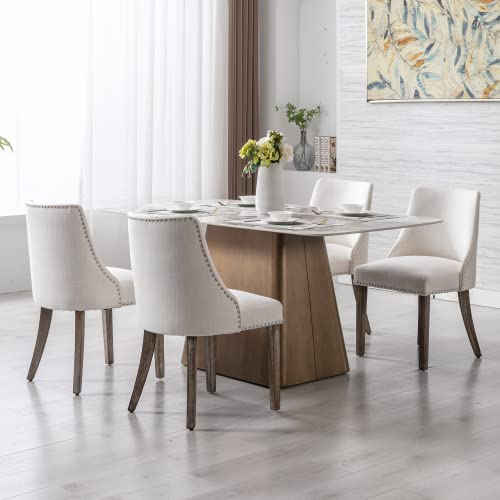 chairus Dining Chairs Set of 4 Mid Century Modern Living Room Chairs with Wood Legs Comfy Upholstered Linen Fabric Side Chair for Kitchen/Restaurant/Bedroom, Cream White